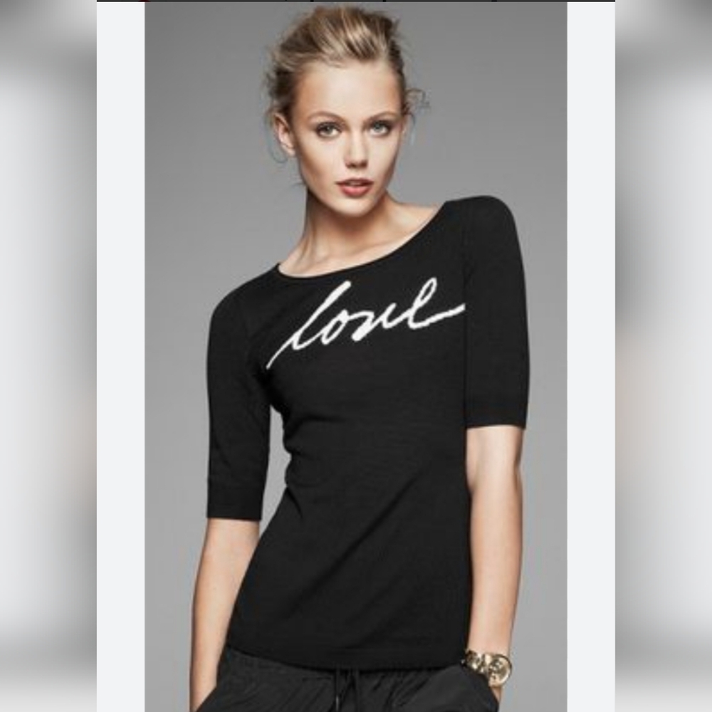 Short sleeve sweater 💕LOVE Black White Y2k 2010s Super Soft Small